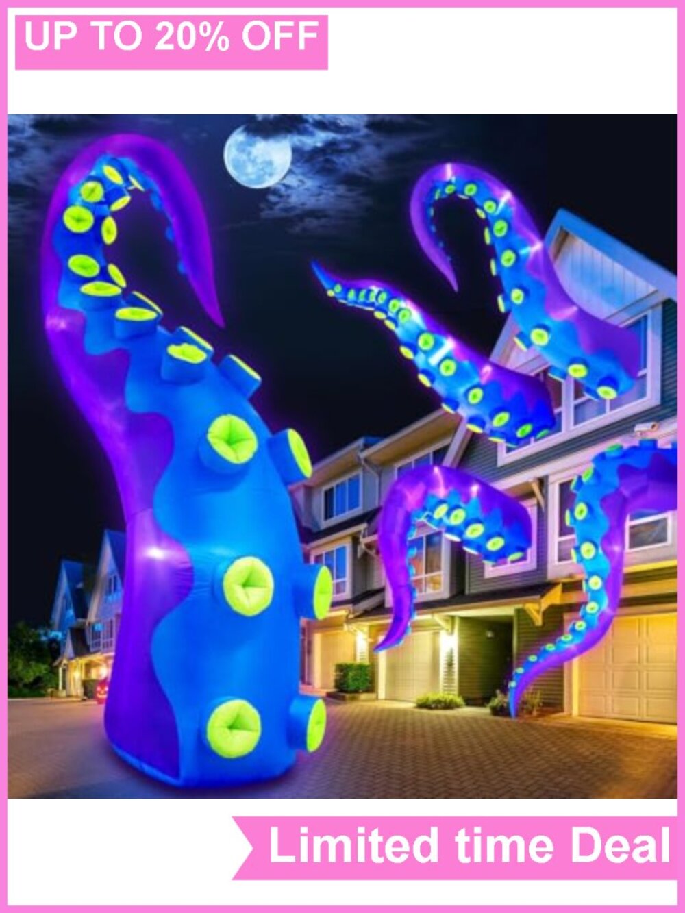 14FT Giant Halloween Inflatable Octopus Tentacles LED Yard Decor
